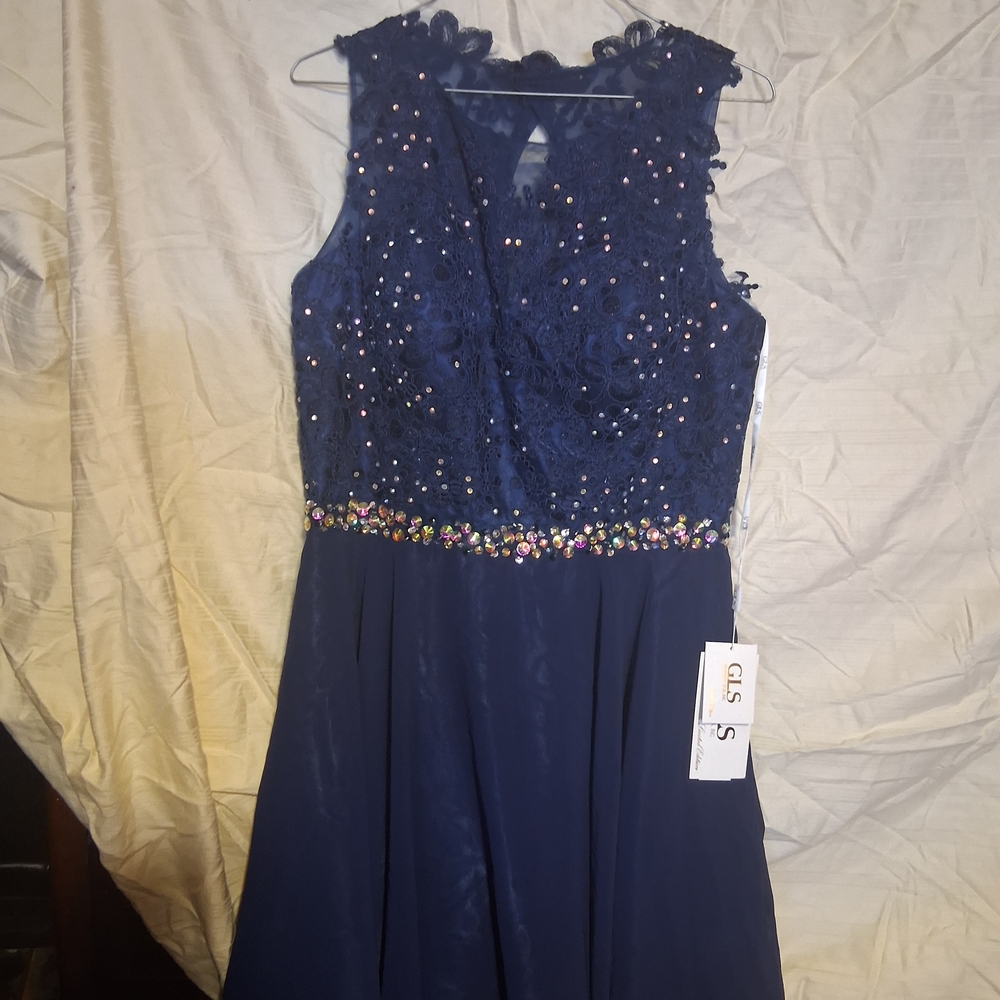 Navy Blue Sleeveless Dress with Beaded Details